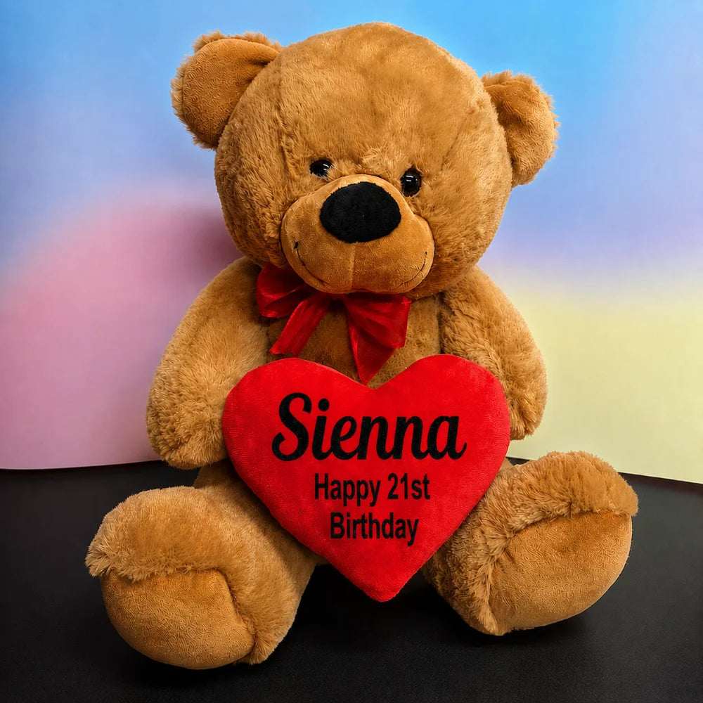 Brown Bear 40cm 21st Birthday Personalised Message on Heart