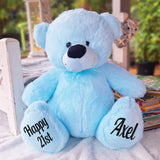 Light Blue Bear 40cm – 21st Birthday Personalised Message on Feet