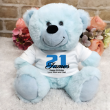 Light Blue Bear 23cm 21st Birthday Message on Shirt