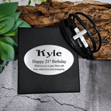21st Birthday Silver Cross Stacked Bracelet Gift Box
