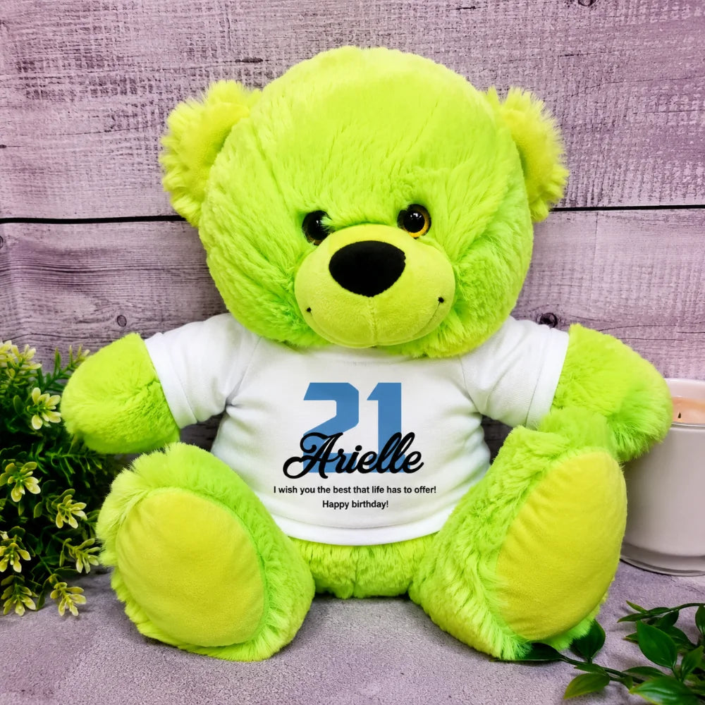 Lime Bear 23cm 21st Birthday Personalised Message on Shirt