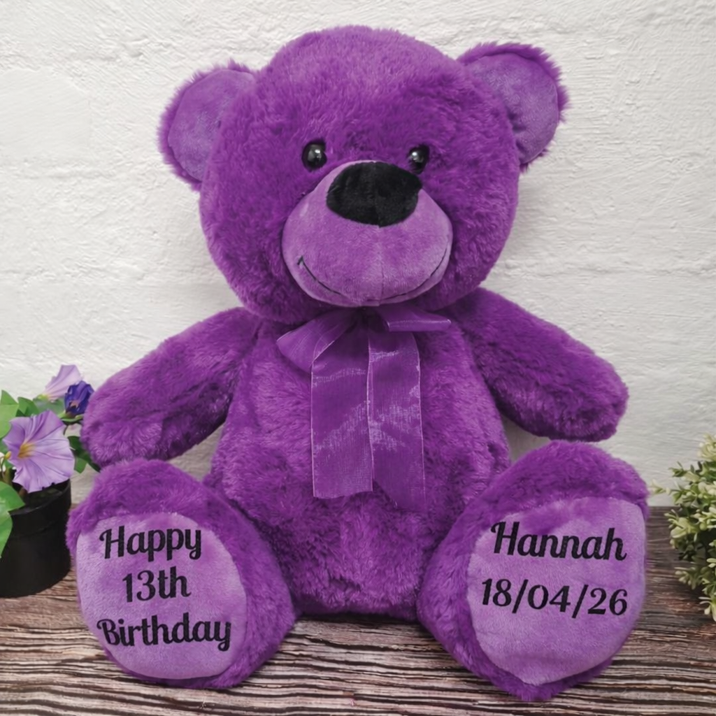 Purple Bear 30cm Personalised 13th Birthday Message on Feet