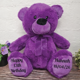 Purple Bear 30cm Personalised 13th Birthday Message on Feet