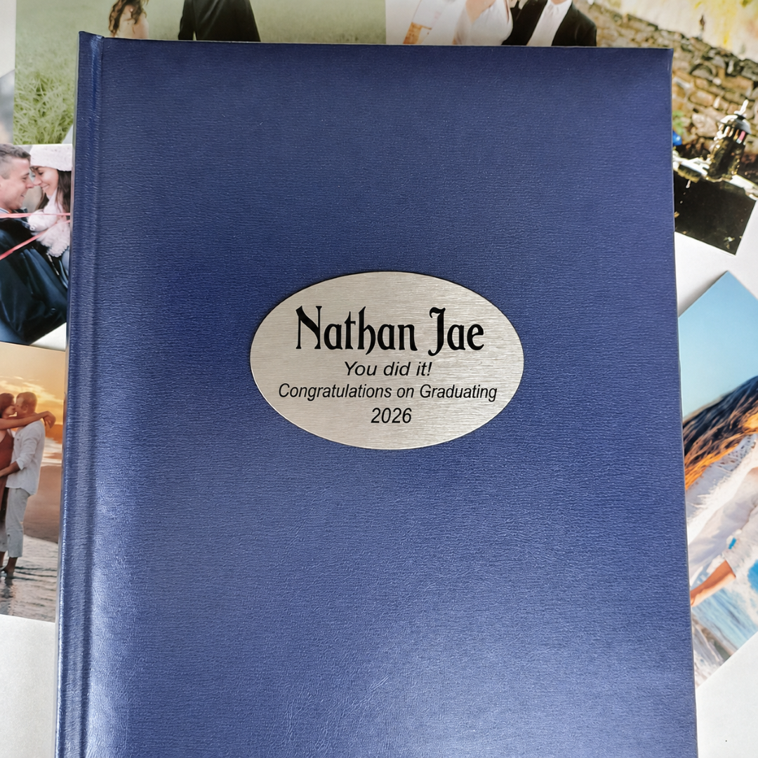 Personalised Graduation Blue Glamour Photo Album 300 Photos with Custom Plaque