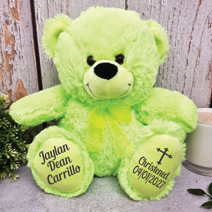 Lime Bear 30cm Christening Message on Feet