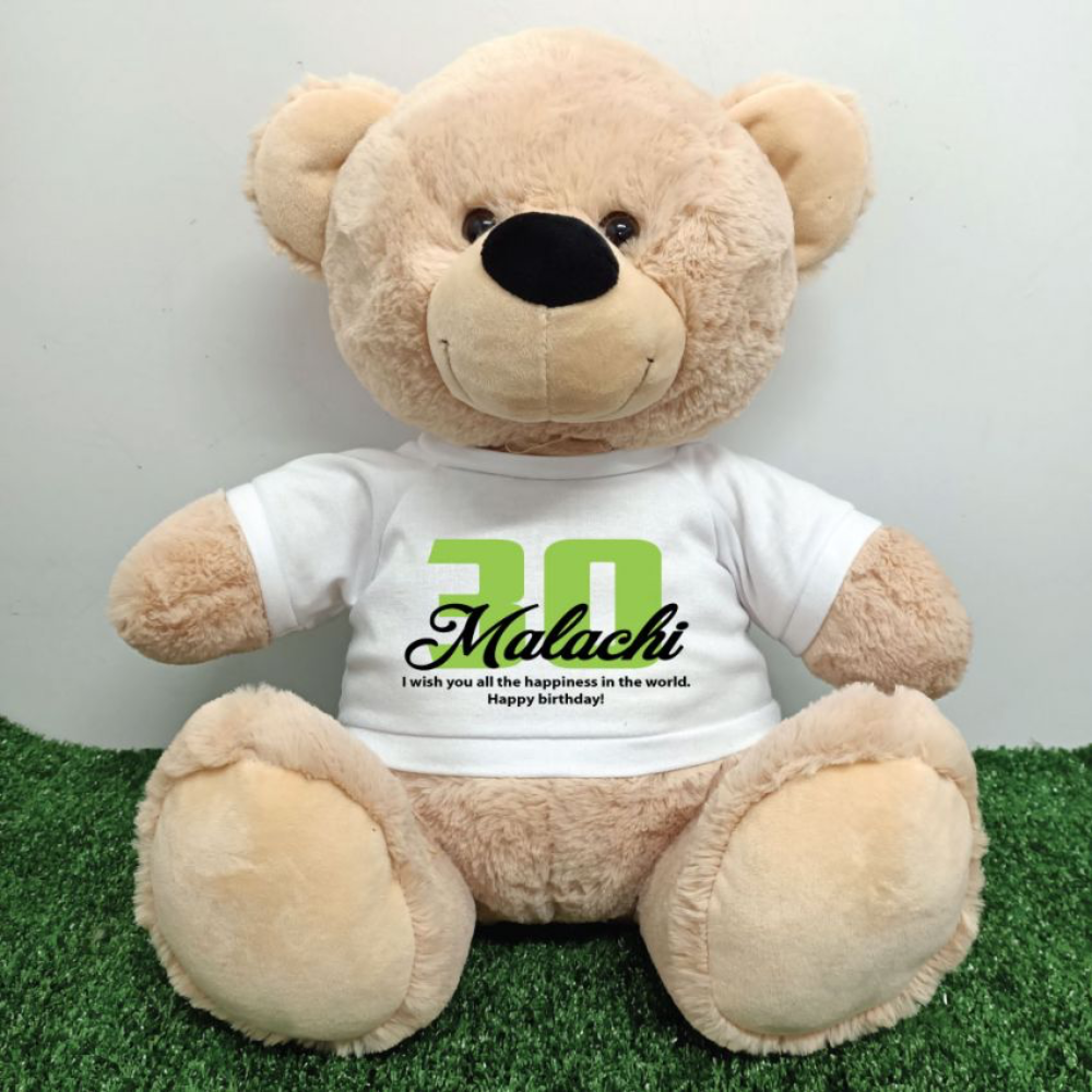 Beige Bear 30cm 30th Birthday with Personalised Shirt Message