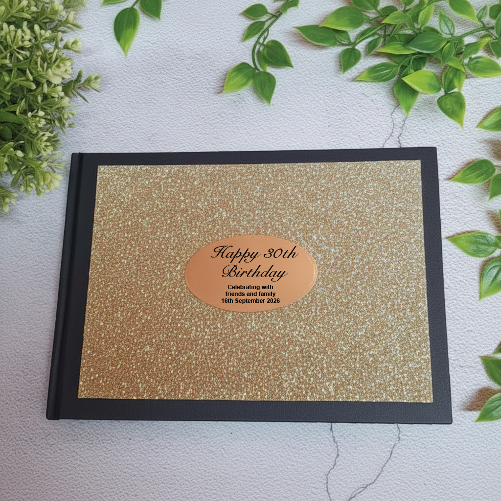 Personalised Guest Book Gold Glitter A5 – 30th Birthday