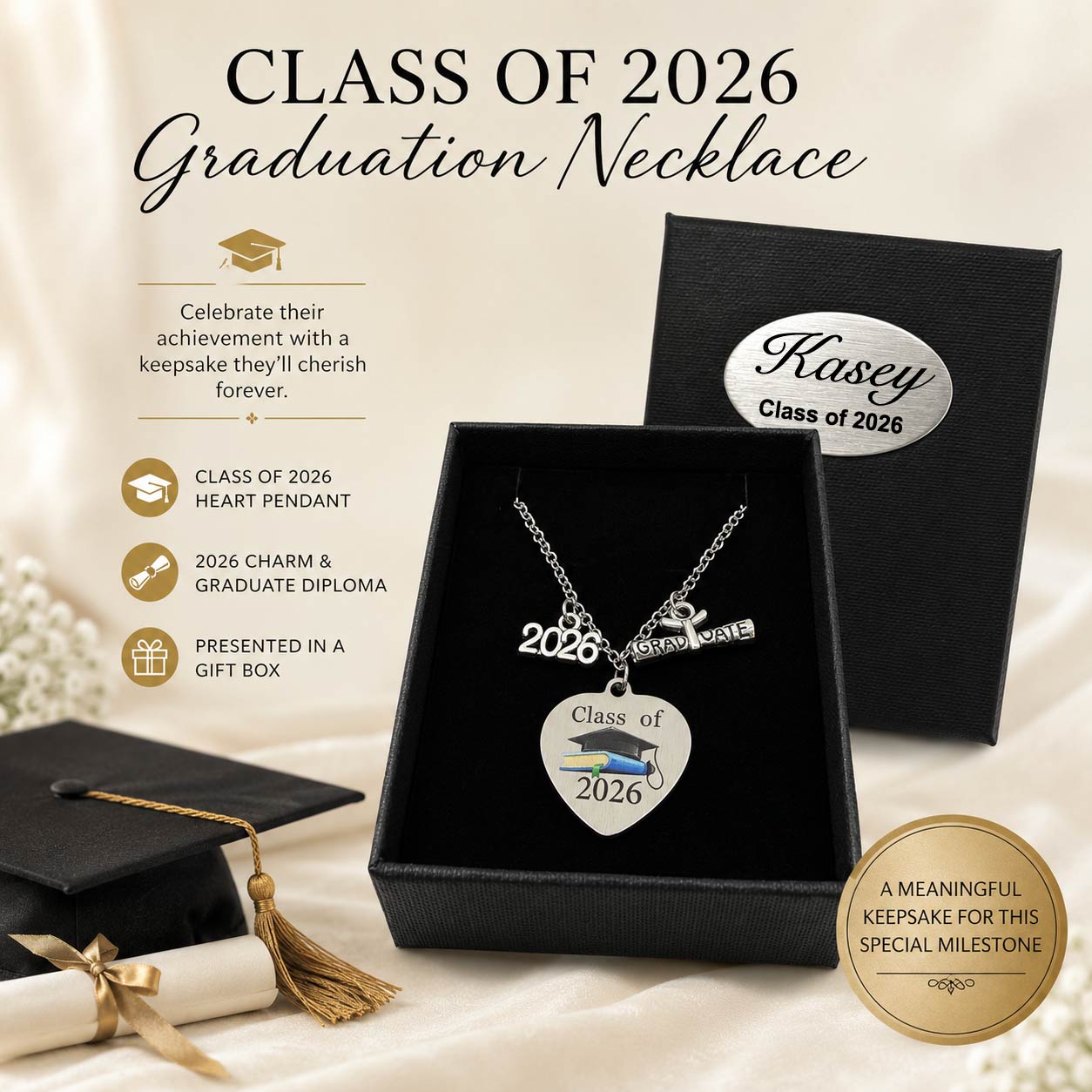 Class of 2026 Graduation Necklace in Personalised Gift Box