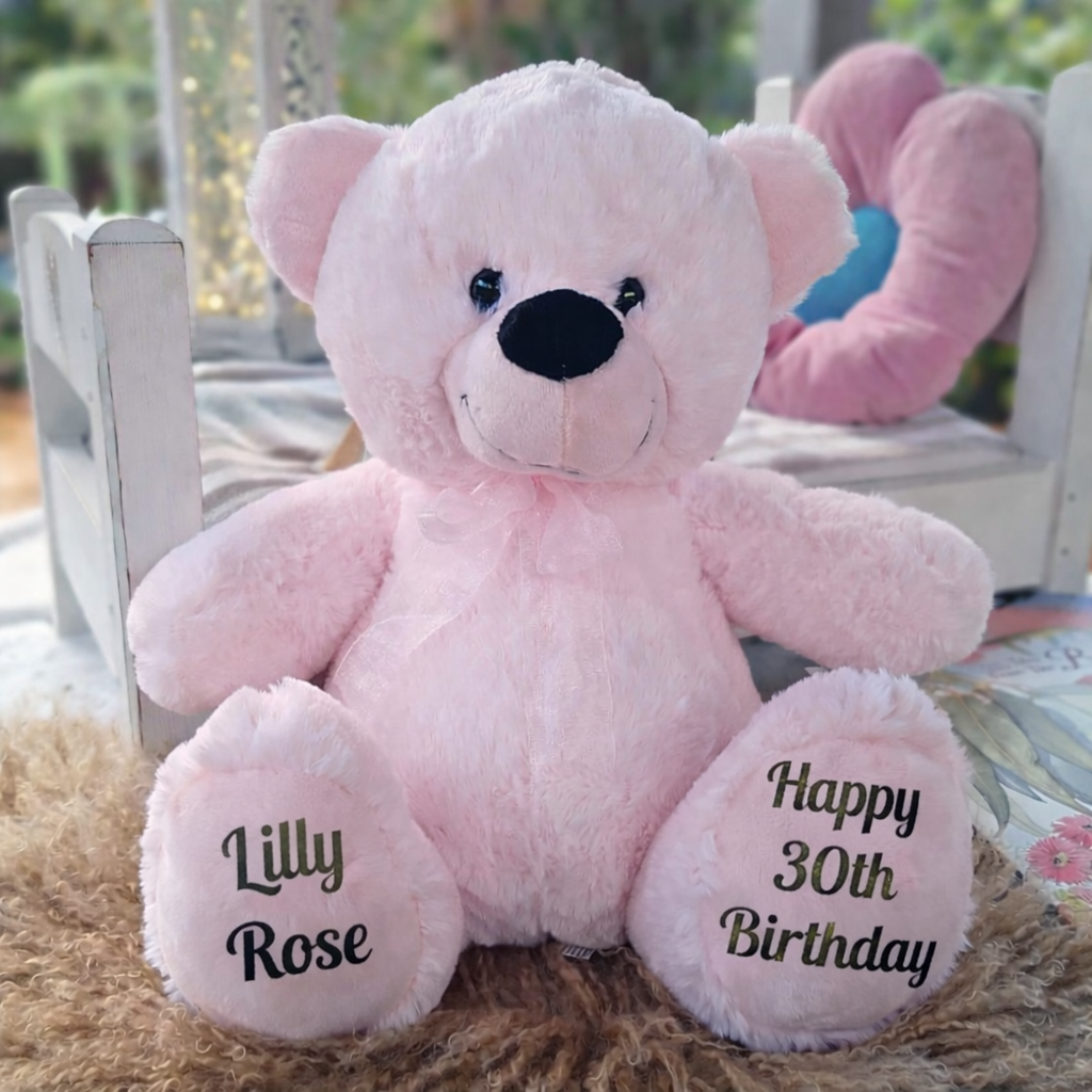 Light Pink Bear 30cm – 30th Birthday Personalised Feet