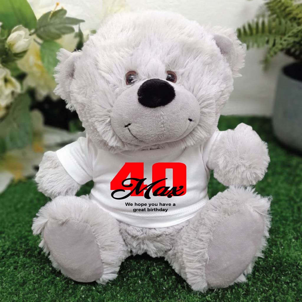 Personalised Silver Bear 23cm 40th Birthday Message on Shirt
