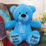 Bright Blue Bear 40cm Baby Personalised Message on Feet