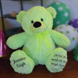 Lime Bear 30cm New Born Baby Personalised Message on Feet