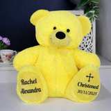 Personalised 30cm Yellow Bear Christening Gift with Message on Feet