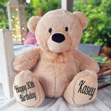 40cm Beige Zipper Bear with Message Recorder Heart – 30th Birthday Personalised Feet
