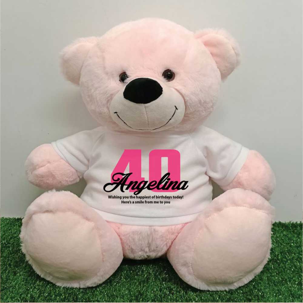 Light Pink Bear 40cm – 40th Birthday Message on Shirt