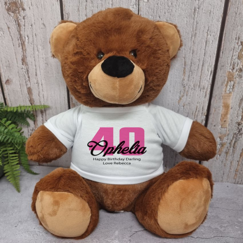 40cm Brown Bear 40th Birthday Personalised Shirt