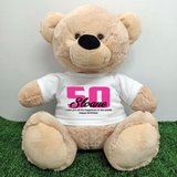 50th Birthday Personalised 30cm Beige Bear with Message on Shirt