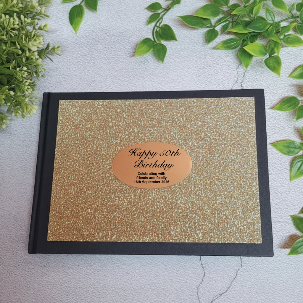 Personalised Guest Book Gold Glitter A5 – 50th Birthday
