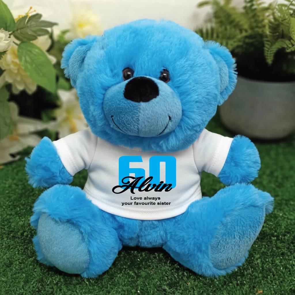 Bright Blue Bear 23cm – 60th Birthday Personalised Shirt
