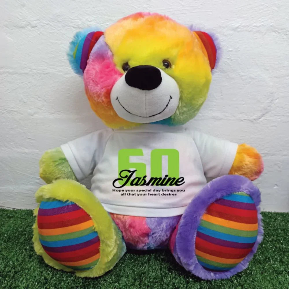Rainbow Bear 40cm – 60th Birthday Personalised Shirt