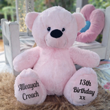 30cm Light Pink Bear 13th Birthday Personalised on Feet