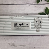 Personalised Suncatcher - Owl with Diamontes for Mother-in-Law