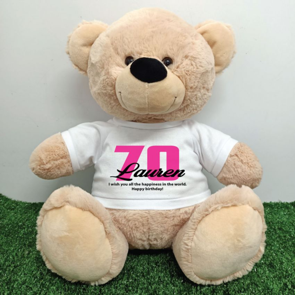 30cm Beige Bear 70th Birthday Personalised Shirt