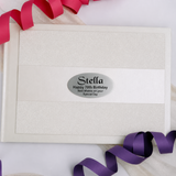 70th Birthday Personalised Cream Glitter Guest Book with Custom Plaque