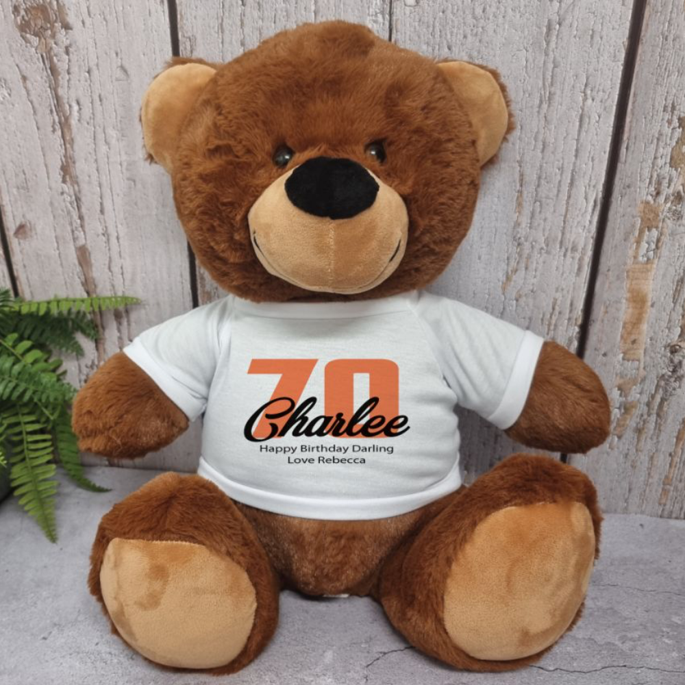Personalised Brown Bear 40cm 70th Birthday Shirt