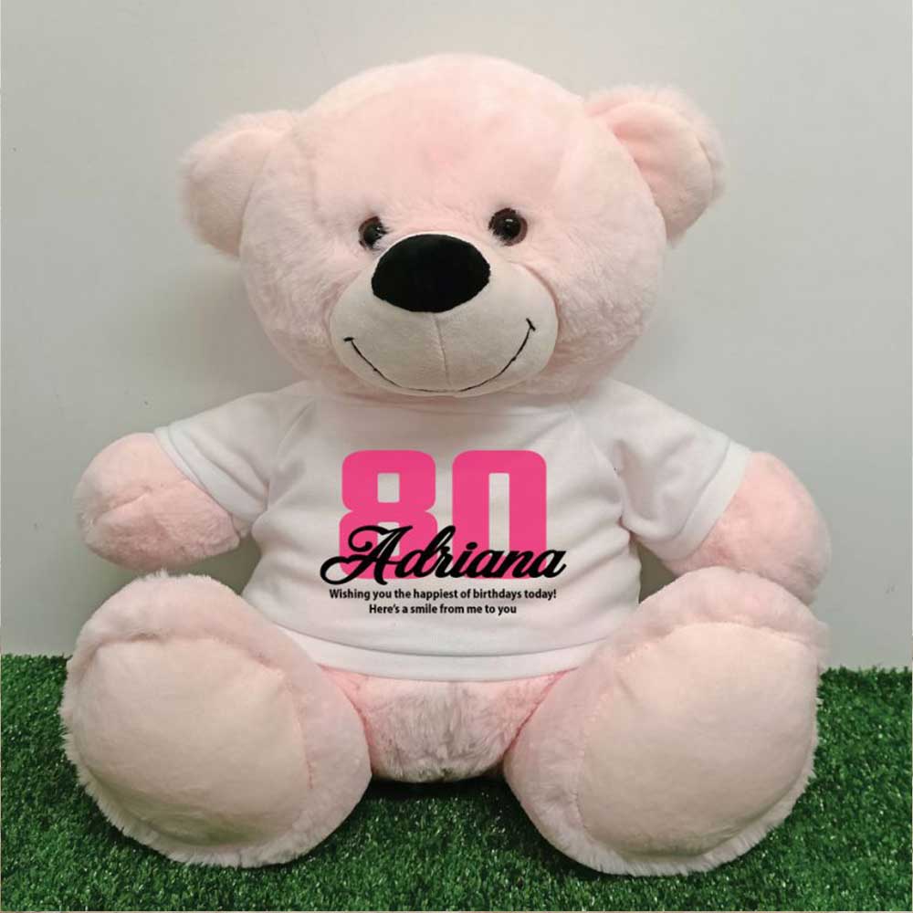 Light Pink Bear 40cm – 80th Birthday Personalised Shirt