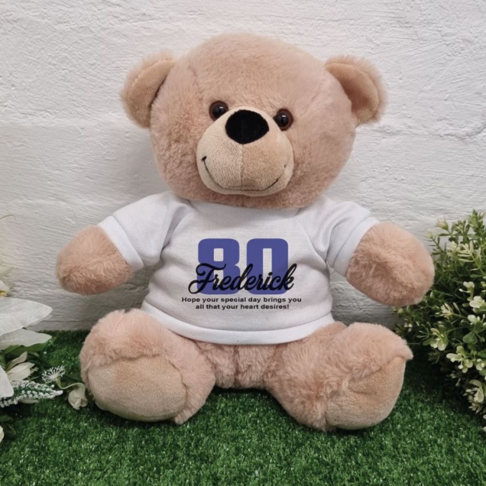Beige Bear 30cm – Personalised 80th Birthday Shirt