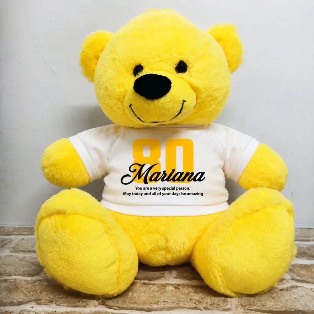 Yellow Bear 40cm – Personalised 80th Birthday Shirt