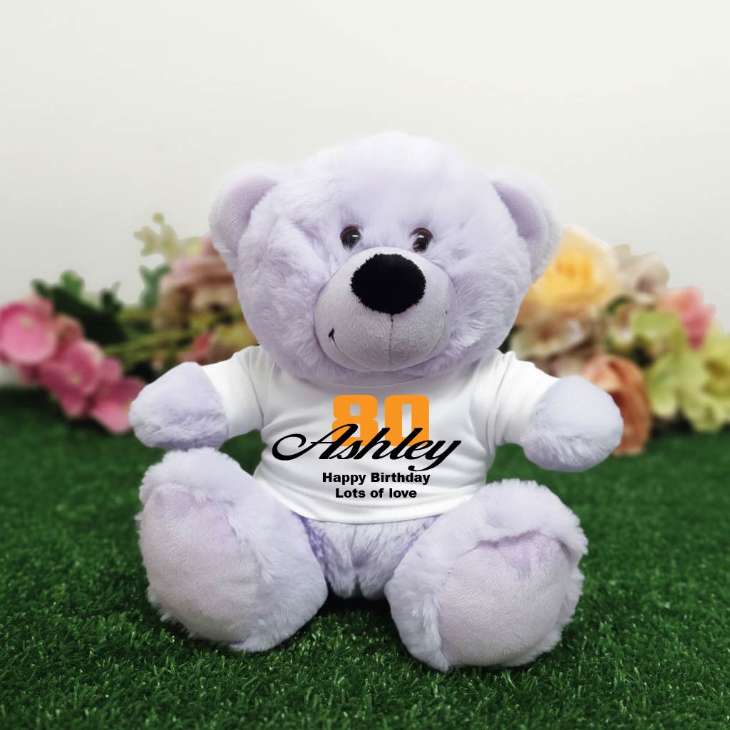 Personalised 80th Birthday Gift Bear – 23cm Lavender Keepsake Teddy