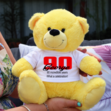 23cm Yellow Bear 90th Birthday Personalised Shirt Message