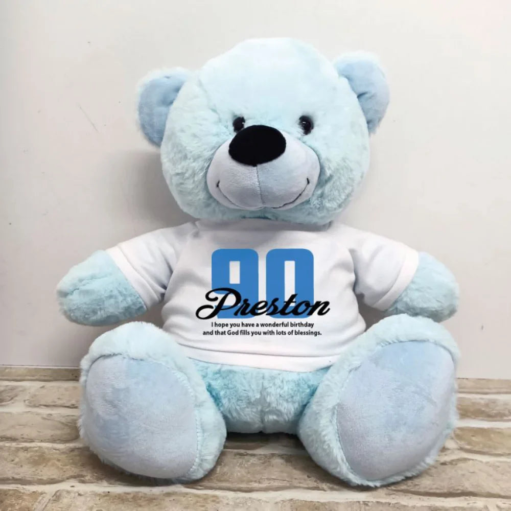 Light Blue Bear 40cm – 90th Birthday Personalised Shirt