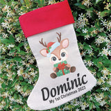 Christmas Stocking – Personalised Reindeer with Present Design