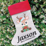 Christmas Stocking – Personalised Reindeer with Present Design