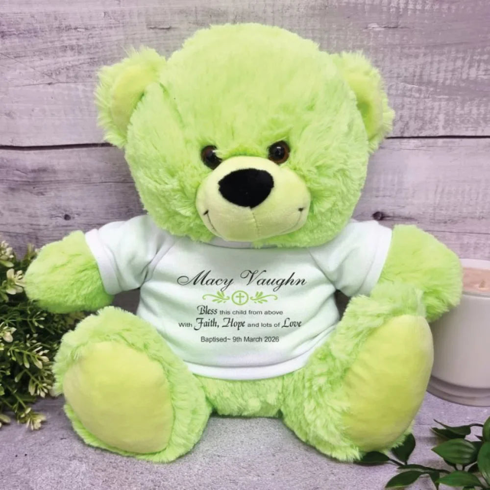 Personalised Lime Bear 23cm Baptism Gift