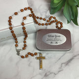 Baptism Wooden Rosary Beads Gift Box with Personalised Plaque