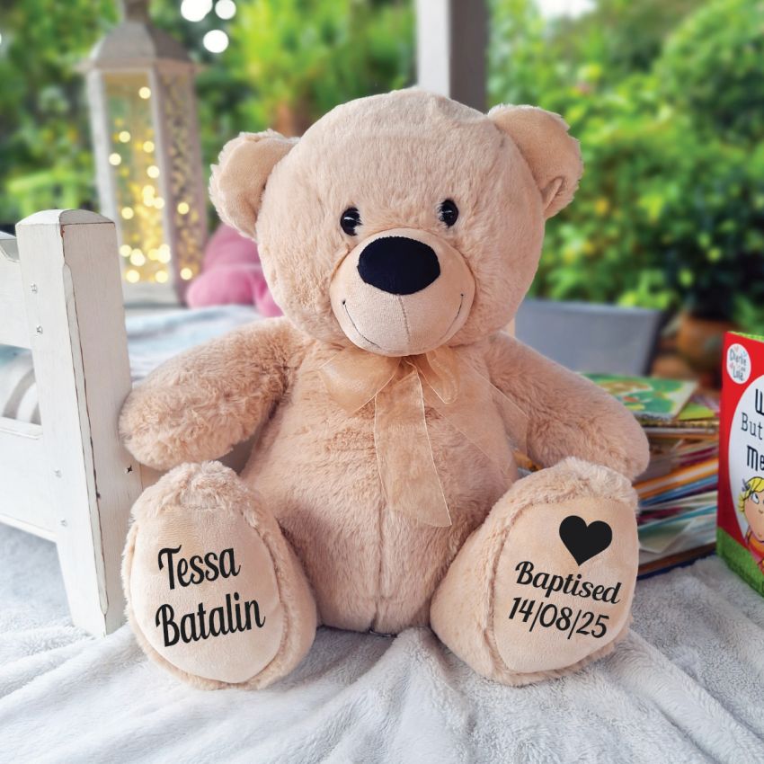 Beige Bear 40cm Baptism Gift with Message on Feet