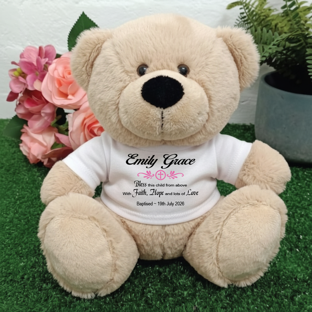 23cm Beige Bear for Baptism with Personalised Shirt