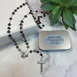 Personalised Black Murano Rosary Beads Gift Box with Plaque for Christening