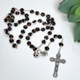 Personalised Black Murano Rosary Beads Gift Box with Plaque for Baptism
