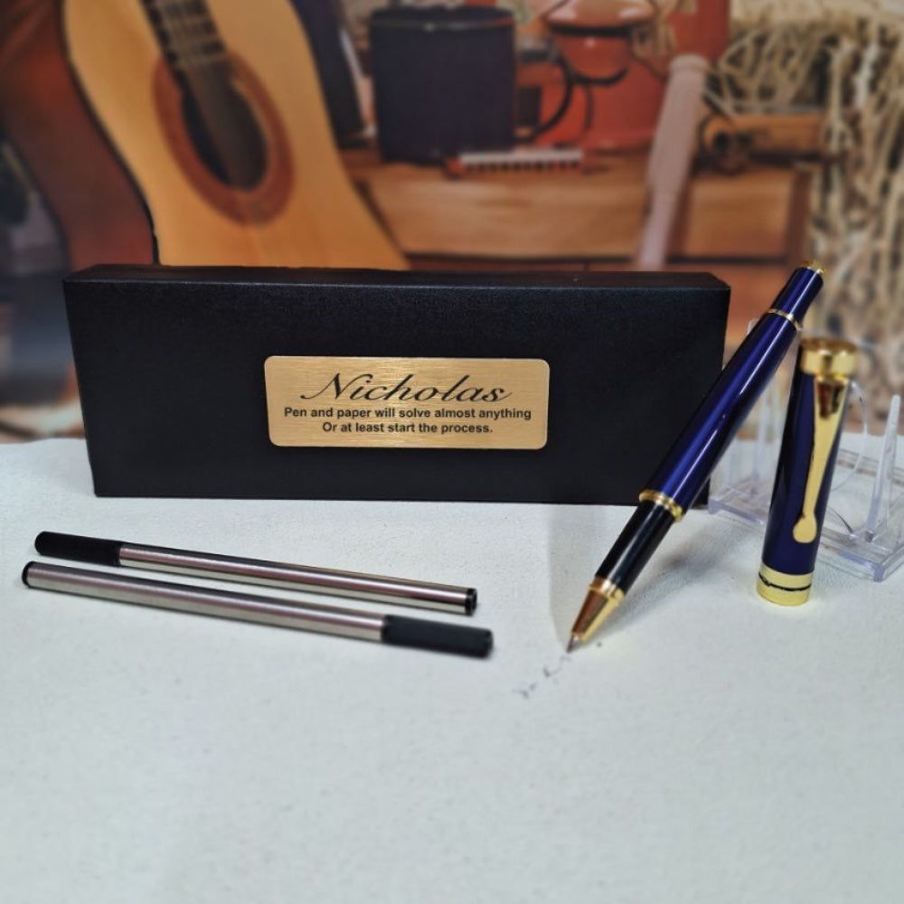 Personalised Cobalt Blue Ballpoint Pen Set for Godfather