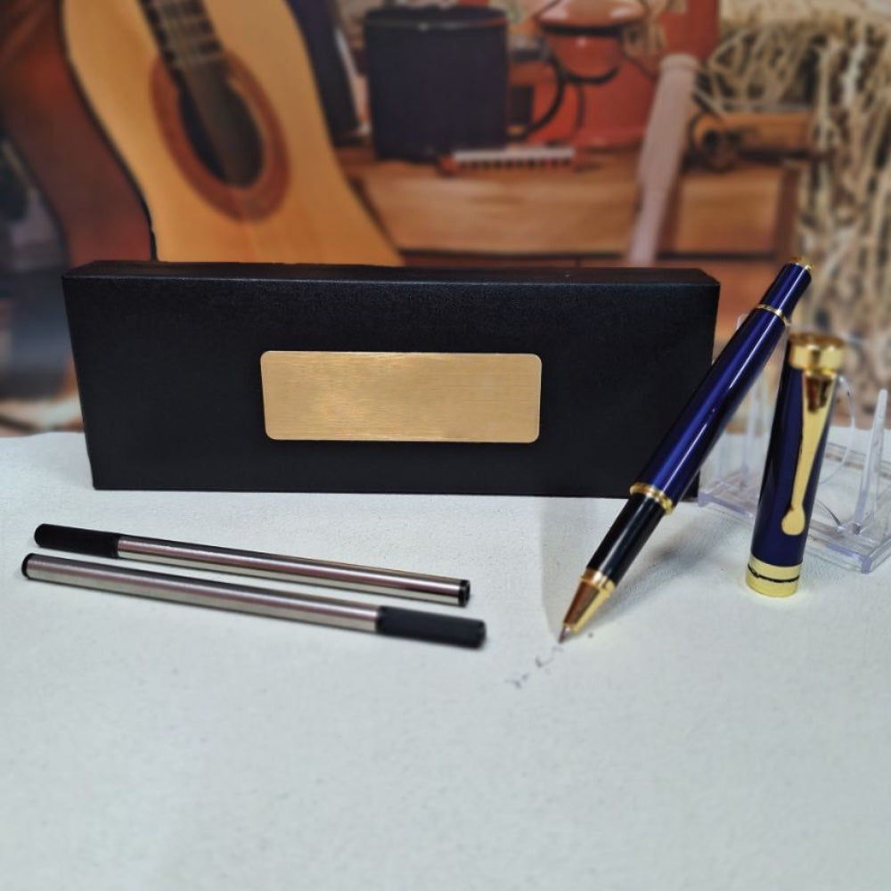Personalised Cobalt Blue Ball Point Pen Set for Grandad with Message On Plaque