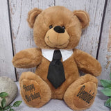 30cm Brown Bear with Black Tie Birthday Personalised Message on Feet