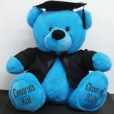 40cm Bright Blue Bear Graduation Gear with Cap and Gown – Message on Feet
