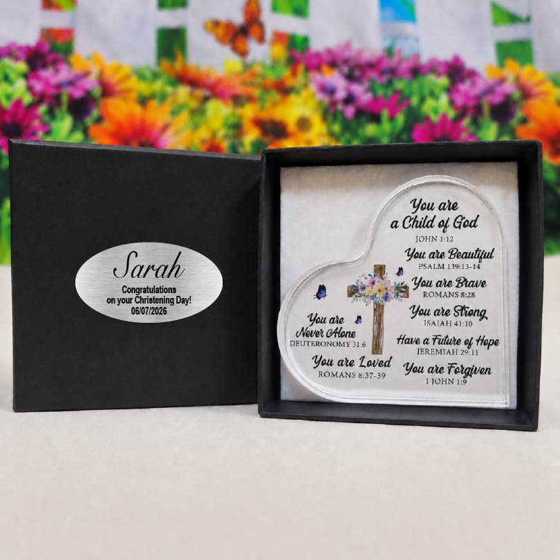 Christening "You Are a Child of God" Christian Heart Acrylic Gift Box Personalised