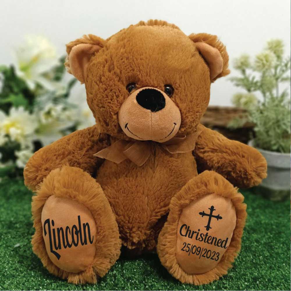 40cm Brown Bear Christening Gift with Message on Feet