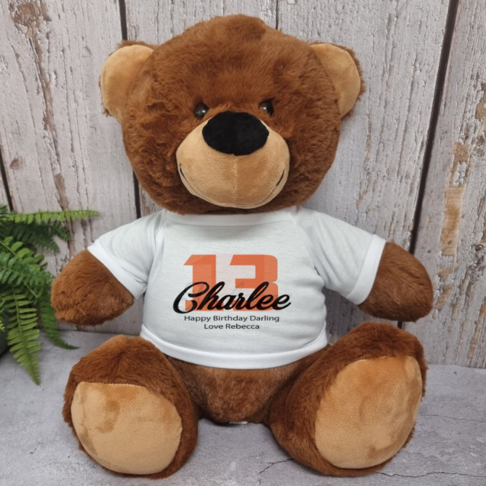 Personalised 40cm Brown Bear 13th Birthday Message Shirt